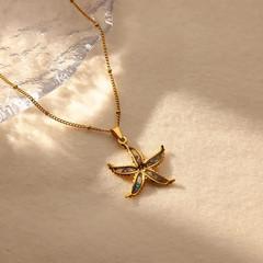 304 Stainless Steel Gold Starfish Necklace Opal Pendant Ocean Beach Jewelry