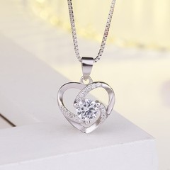 925 Silver Plated Heart-shaped Pendant Women’s Necklace Chain Couple Necklace