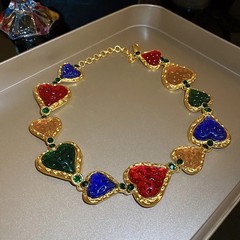Vintage Colorful Palace Necklace, Elegant Retro Banquet Jewelry for Women