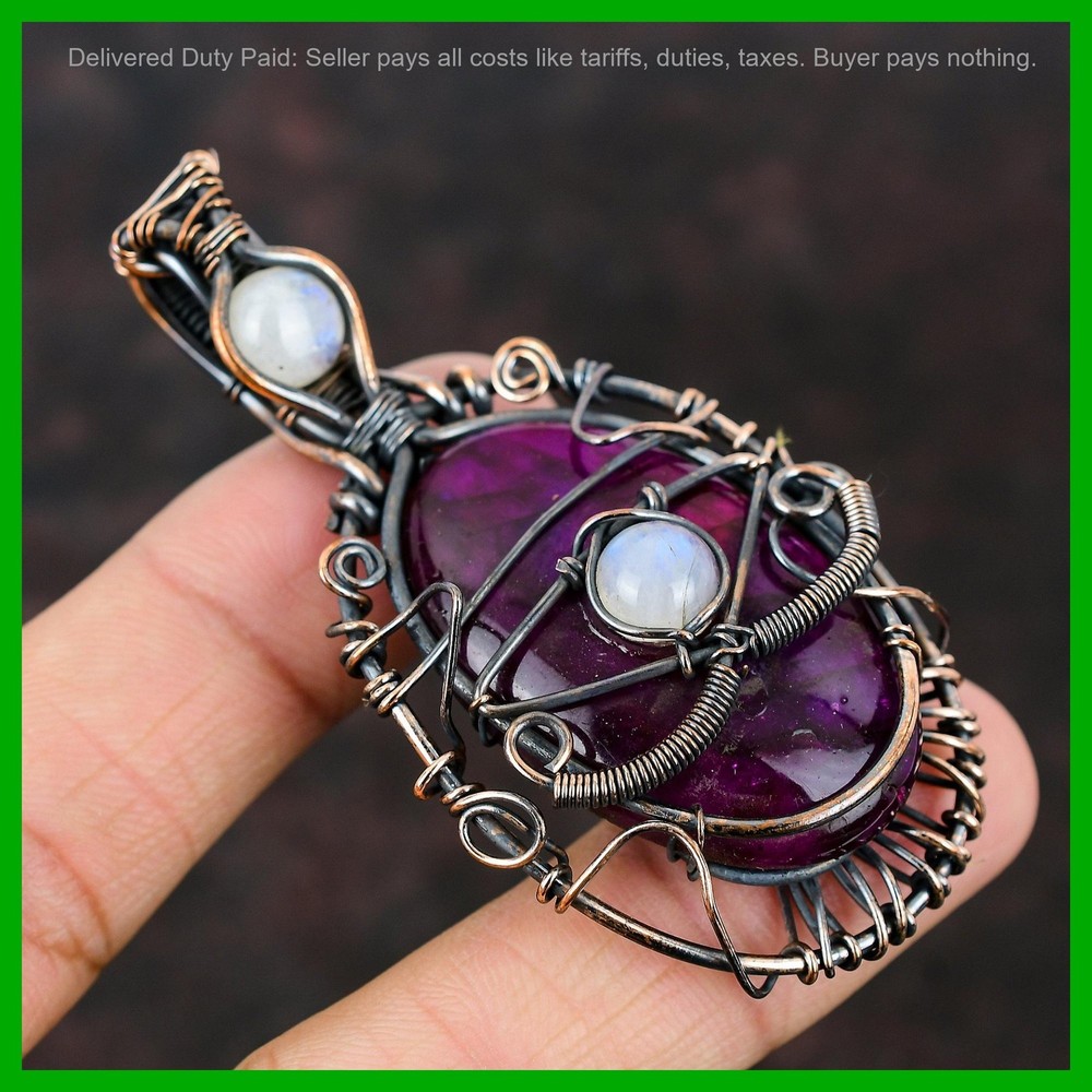 Natural Pink Fire Labradorite Rainbow Moonstone Copper Engagement Ethnic Pendant