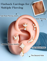 Hypoallergenic Cartilage Earrings for Women Flat Back-925 Sterling Silver Post S
