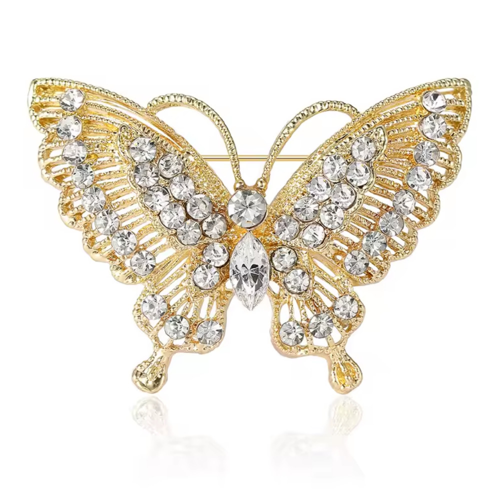 Luxury Butterfly Crystal Rhinestone Brooch Gold Insect Pin Summer Jewelry Gift