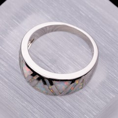 Triangle White Fire Opal Silver Jewelry Women Band Ring Size 6 7 8 9 10