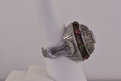 Sterling Silver Emerald & Ruby Accented Domed Bohemian Band Ring 15g 925 Sz: 8