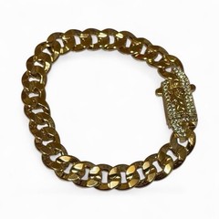Gold Tone Curb Link Chain Bracelet with Decorative Box Clasp Closure