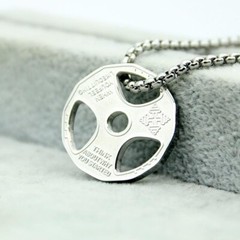 Weight Plate Gym Bodybuilding Fitness Sport Jewelry Necklace Silver