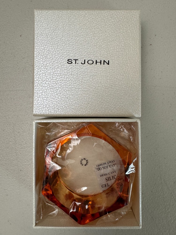 St John Lucite Bangle Bracelet Logo Chunky Tortoise Statement Runway Hexagon New