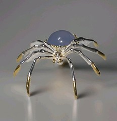 Handmade Natural Chalcedony Spider 925 Sterling Silver Brooch 2094