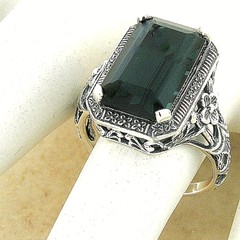 925 STERLING SILVER ART DECO STYLE RING 6 CT LONDON BLUE SIMULATED TOPAZ #1141