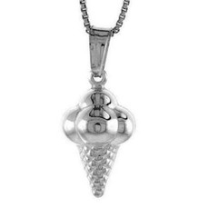 Sterling Silver Ice Cream Cone 3D Pendant / Charm, Made in Italy, Box Chain