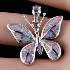 Butterfly Lavender Purple Fire Opal Silver Jewelry Necklace Pendant