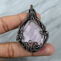 Pink Kunzite Wire Wrapped Pendant Handcrafted Copper Unique Jewelry 2.76″