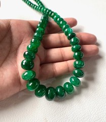 AAA-Natural Emerald Smooth Roundelle Beads Gemstone , Emerald Beads Necklace