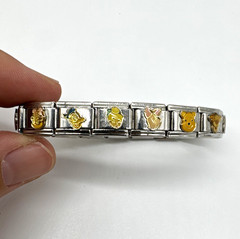 Stainless Steel Stretch Link Charm Bracelet Silver & Gold Tone No Clasp 7 in