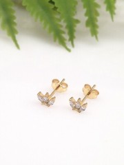 Marquise Cz Three Stone Stud Earrings 925 Sterling Silver Dainty Post 4.5mm Gold