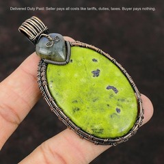 Copper Oval Stichtite Gemstone Labradorite Daughter Wire Wrapped Pendant Jewelry