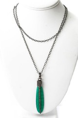 Shay Womens Silver Tone Chalcedony + Diamond Feather Pendant + 925 36″ Chain