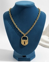 Gold Padlock Necklace Chunky Chain Statement Keyhole VTG Key Steampunk Y2K Boho
