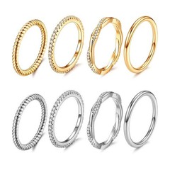 4Pcs Set Sterling Silver Ring Women Thin Stackable Rings Cubic Zirconia Thumb US