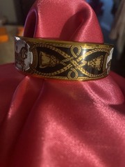 HERMÈS Signed Enamel Bangle Bracelet Gold Tone Gold Black White No Stone