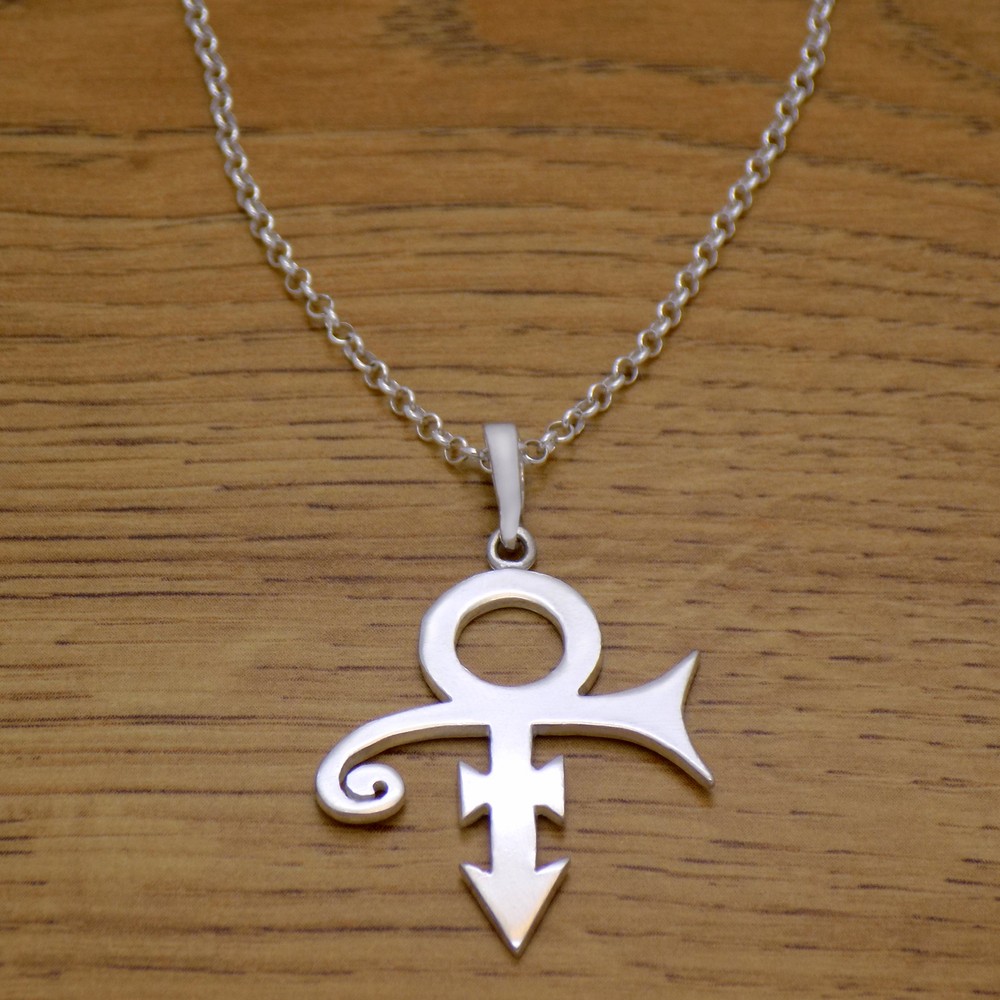 Solid 925 Sterling Silver Prince Symbol Rogers Nelson Music Necklace & Chain