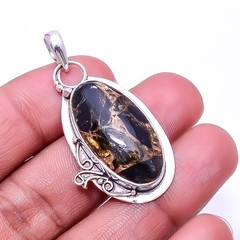 Copper Black Obsidian 925 Sterling Silver Pendant 1.76″, Christmas Gift P39975