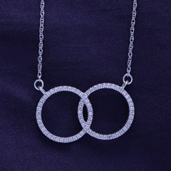Interlocking Circle Necklace 14k White Gold Plated Silver Cubic Zirconia