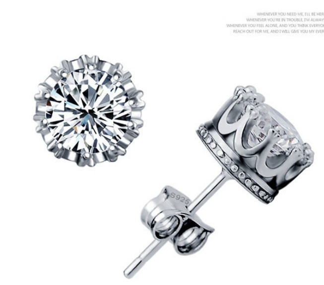 Fashion Crown Set 925 Sterling Silver 1.5 Cts Cubic Zirconia Stud Earring Gift