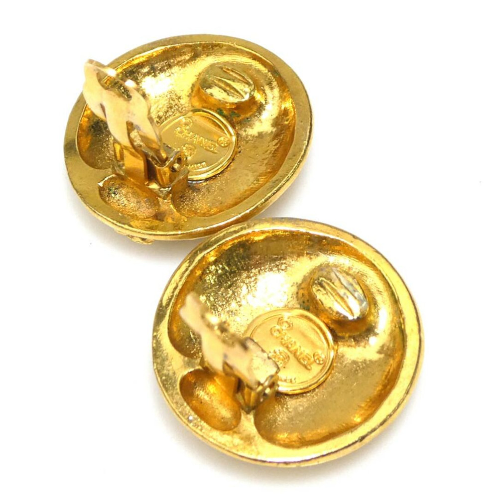 CHANEL Earrings Alphabet Logo Gold Tone Metal Clip-on Stamped Authentic