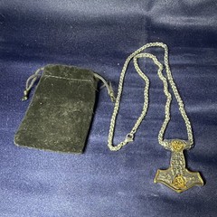 Viking Hammer Charm Pendant Necklace Silver/Gold Tone Rope Chain Lobster Clasp