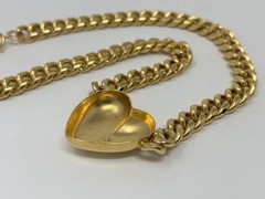 Chunky Puff Heart Thick Curb Link Chain Choker Necklace Bold Shiny Gold 18″