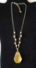 Kenneth Cole Yellow Crystal Pendant with Beaded Double Chain Gold Tone Necklace