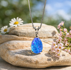 Blue Opal Teardrop Pendant Crystal Necklace Women Healing Energy Stone Jewelry