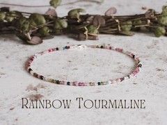 Rainbow Tourmaline Beaded Healing Water Resistant Crystal Boho Anklet Gift