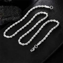 4mm Diamond Cut Solid 925 Sterling Silver Italian Rope Chain Men’s Necklace