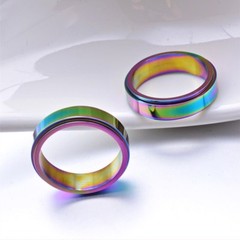 6MM Rainbow Spinner Band Titanium Steel Wedding Engagement Party Ring Size 6-11