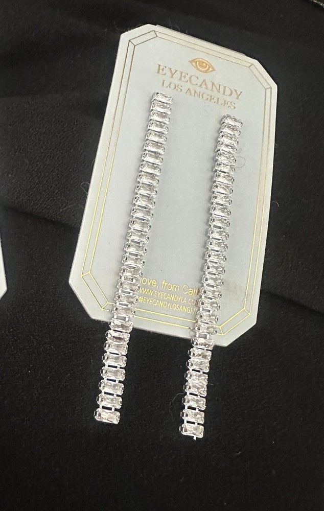 Eye Candy Linear Baguette Earrings/ Silver Color /3.5” In