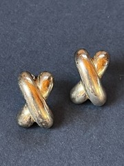 Silvertone Curved X Post Earrings for Pierced Ears – 0.75 x nearly 0.5 inches –
