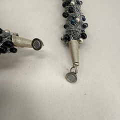 Wire Wrapped Pearl Beaded Statement Necklace Black Silver Toned Artsy Bold