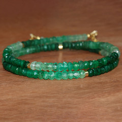 AAA Faceted Emerald Gemstone Bead Silver Necklace, Green Emerald Bead Necklace