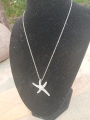 NWT Starfish Pendant C Z Necklace Silver 16” Chain Beach Surf Ocean Sea Life