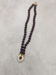 Nolan Miller Double Strand Purple Bead Bracelet Gold Tone Crystal Heart ❤️❤️❤️