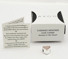 Avon Always in My Heart Pink Rhinestone Silver Tone Charm Cherished Memories