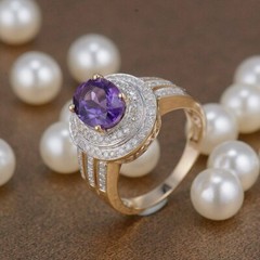 Gorgeous Wedding Ring Oval Cut Simulated Purple Amethyst 14k Yellow Gold Plated
