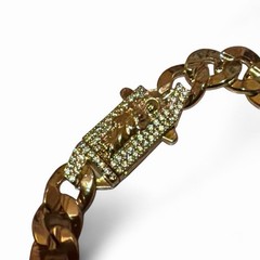 Gold Tone Curb Link Chain Bracelet with Decorative Box Clasp Closure