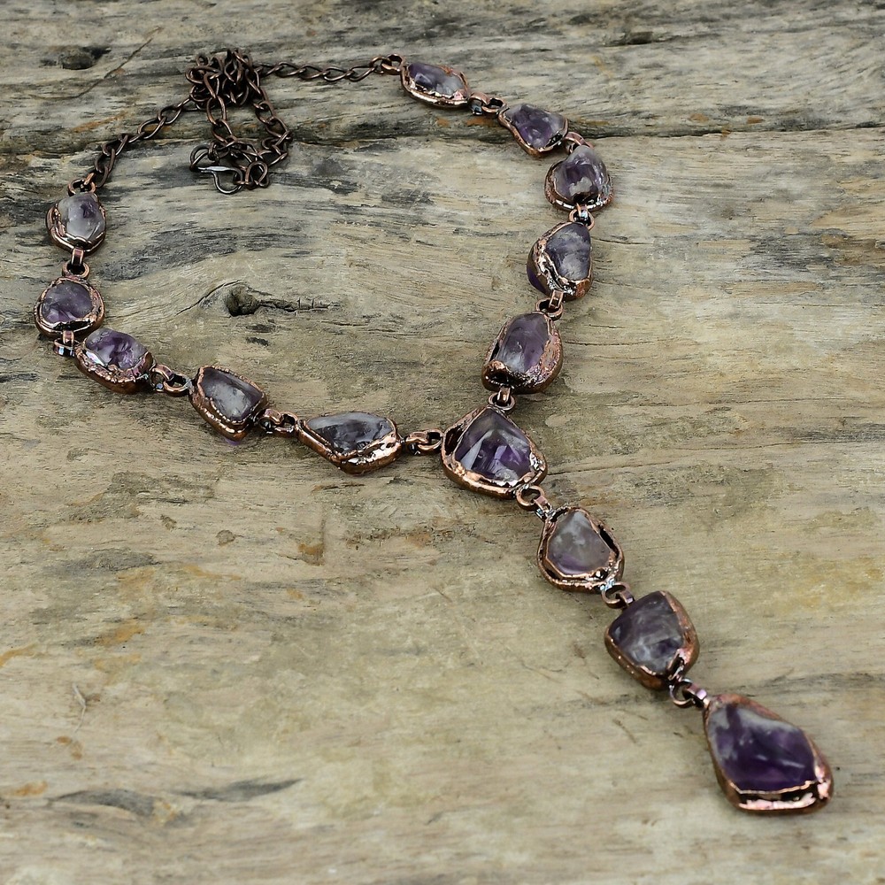 Super 23 Amethyst Rough Copper Electroformed Chain Adjustable Necklace 18.0″