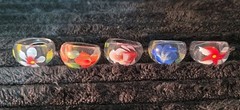 5 Plastic Resin Rings Multicolor Flower Ring Clear Band Handmade Painted Size 10