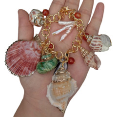 8″ Multi Sea Shell Pearl Chain Bracelet Summer Beach Jewelry