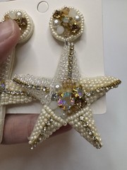 Beaded Starfish Statement Drop Earrings Faux Pearl Rhinestone Coastal Beach NWT