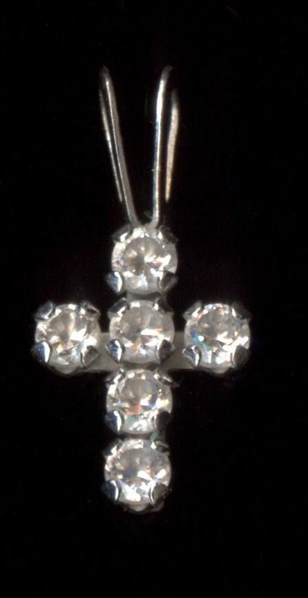 10K 14mm Fine Solid White Gold Round Cut Clear CZ Cross Crucifix Pendant RJ